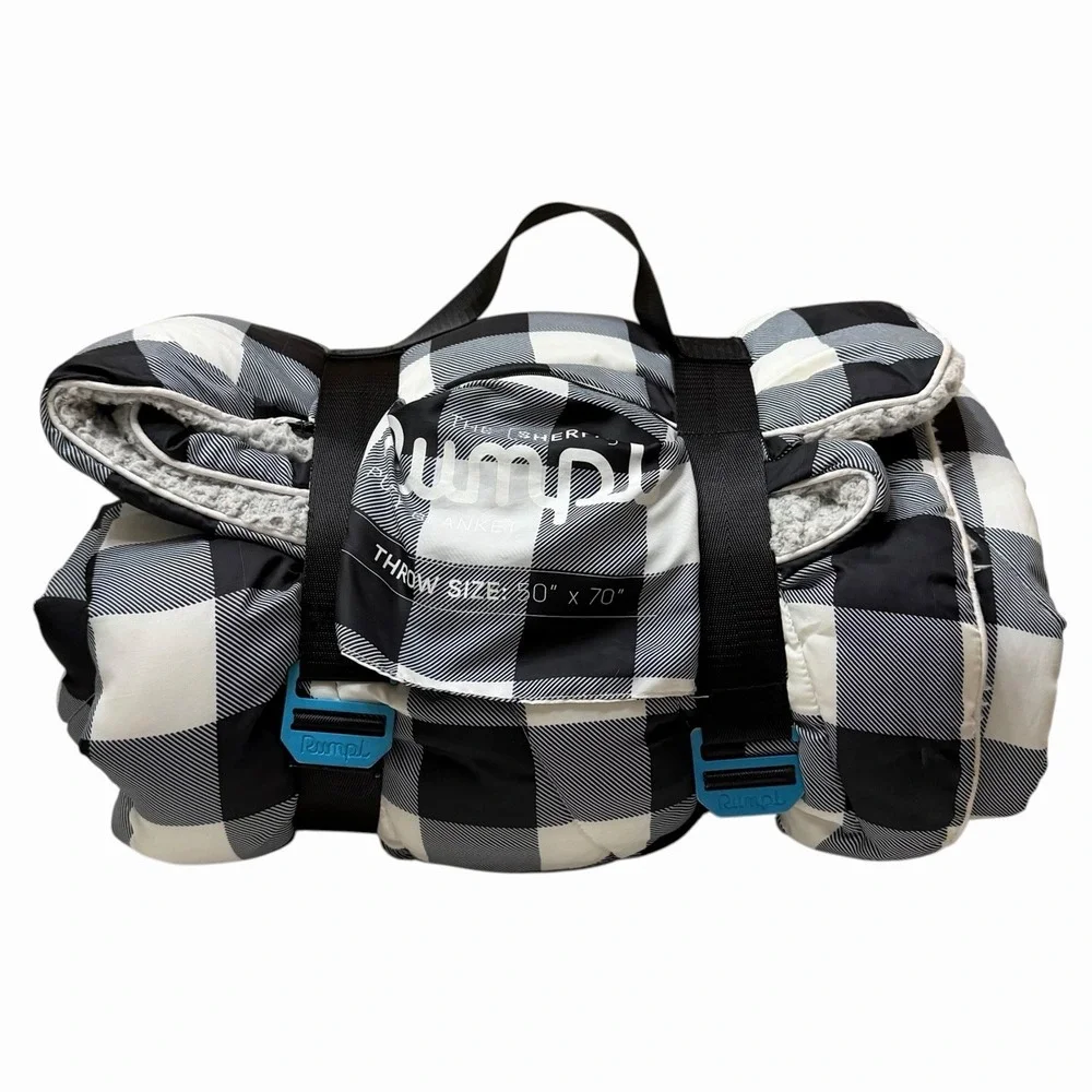 Rumpl The Sherpa Puffy Blanket Black & White Buffalo Plaid 50